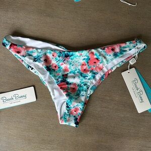 Beach Bunny Coral and Aqua Angela Floral Bikini scrunch Bottom XL nwt